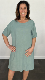 SALE Tuniek /jurk linnenlook met gehaakt detail Zeegroen STANDAARD