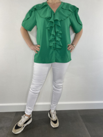 Blouse met ruche korte mouw groen