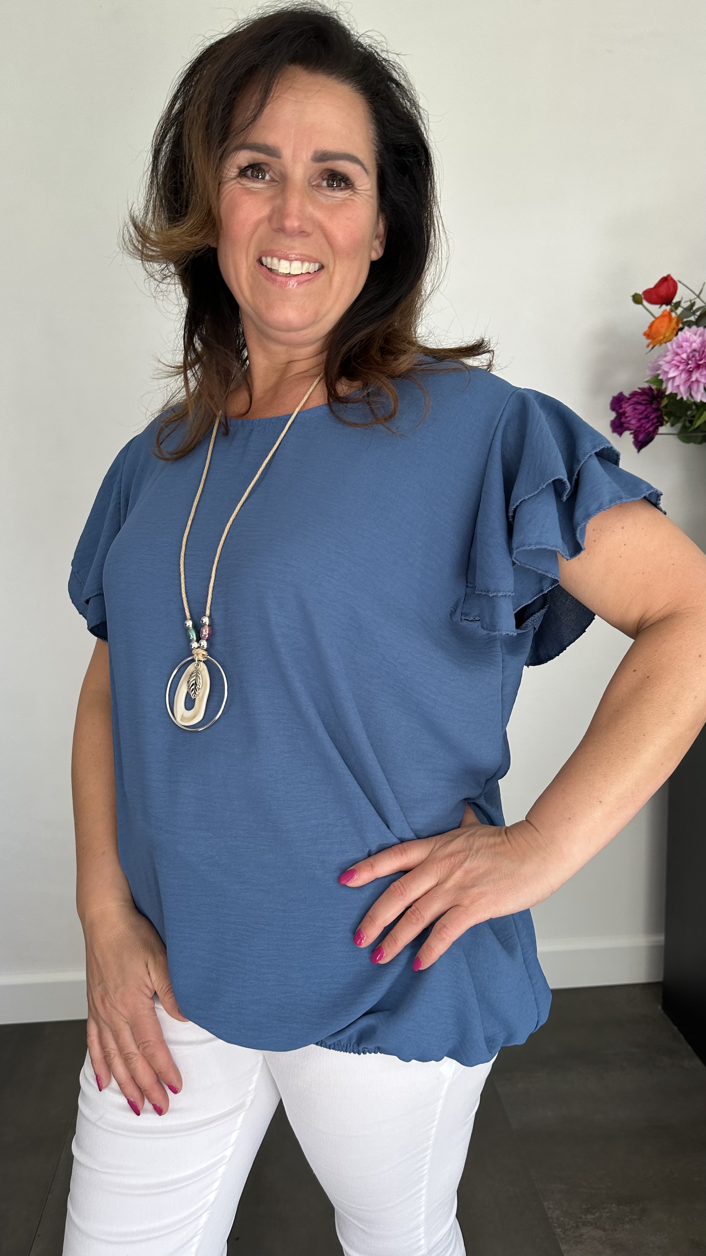 Shirt Celine met ketting jeans blauw +SIZE