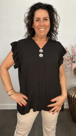 Shirt Britt met knopen en ruche Zwart