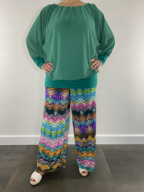 Broek met wijde pijp zigzag gekleurd