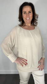 Blouse met boord lange mouw zand +size