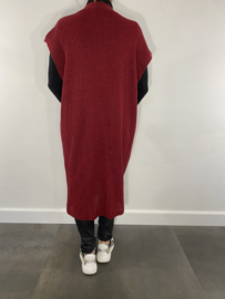 Lang grof gebreid mouwloos vest bordeaux