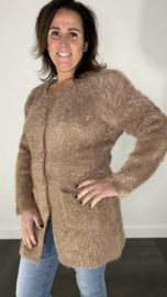 Fluffy vest met knoopsluiting taupe
