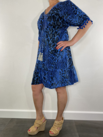 Korte jurk  met elastiek animalmix kobalt