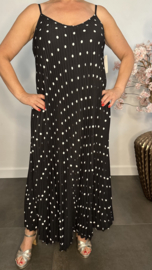 Plisse jurk Polka Dot met spaghettibandjes Zwart