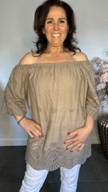 Broderie top Aurora taupe