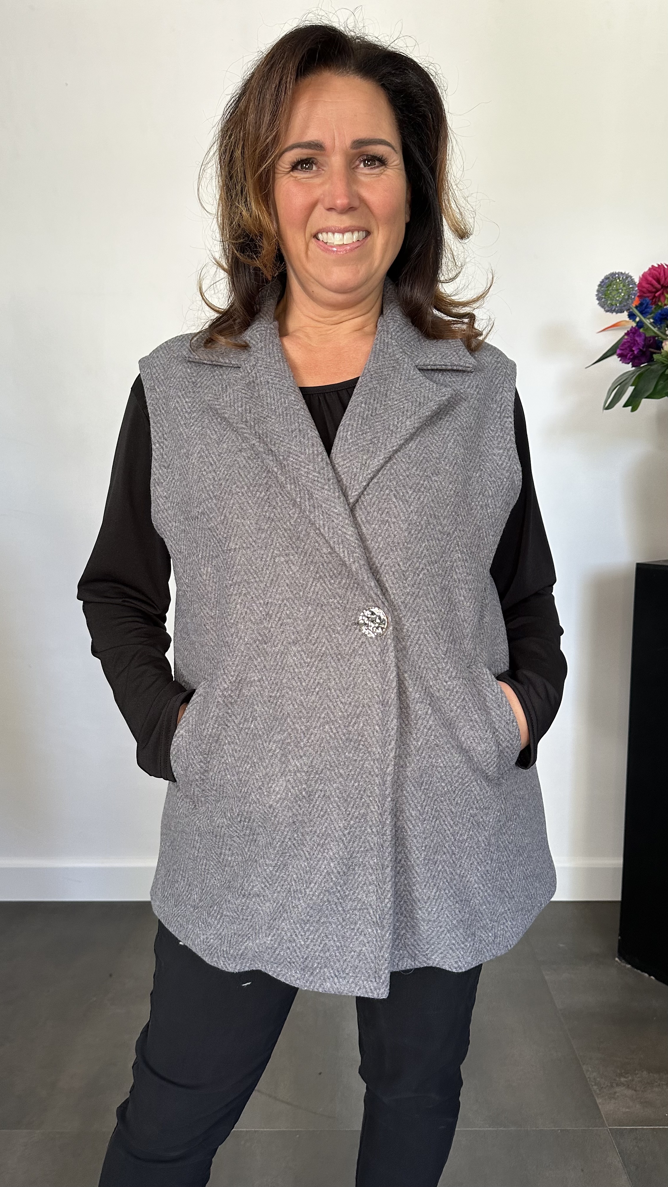 Gilet Jenny visgraad licht grijs