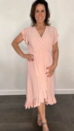 Stretch overslag jurk roze