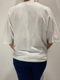Broderie top met knoop wit