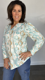 Soft shirt met v-hals en pofmouw elips turquoise