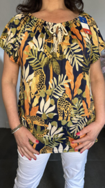 Shirt met koord travel Panter leaves marine