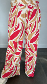 Plisse broek met wijde pijp fantasy flower fuchsia SALE