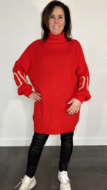 Lange grof gebreide coltrui LOVE rood