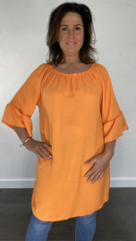 Tuniek Niki met ruche langs de mouw oranje
