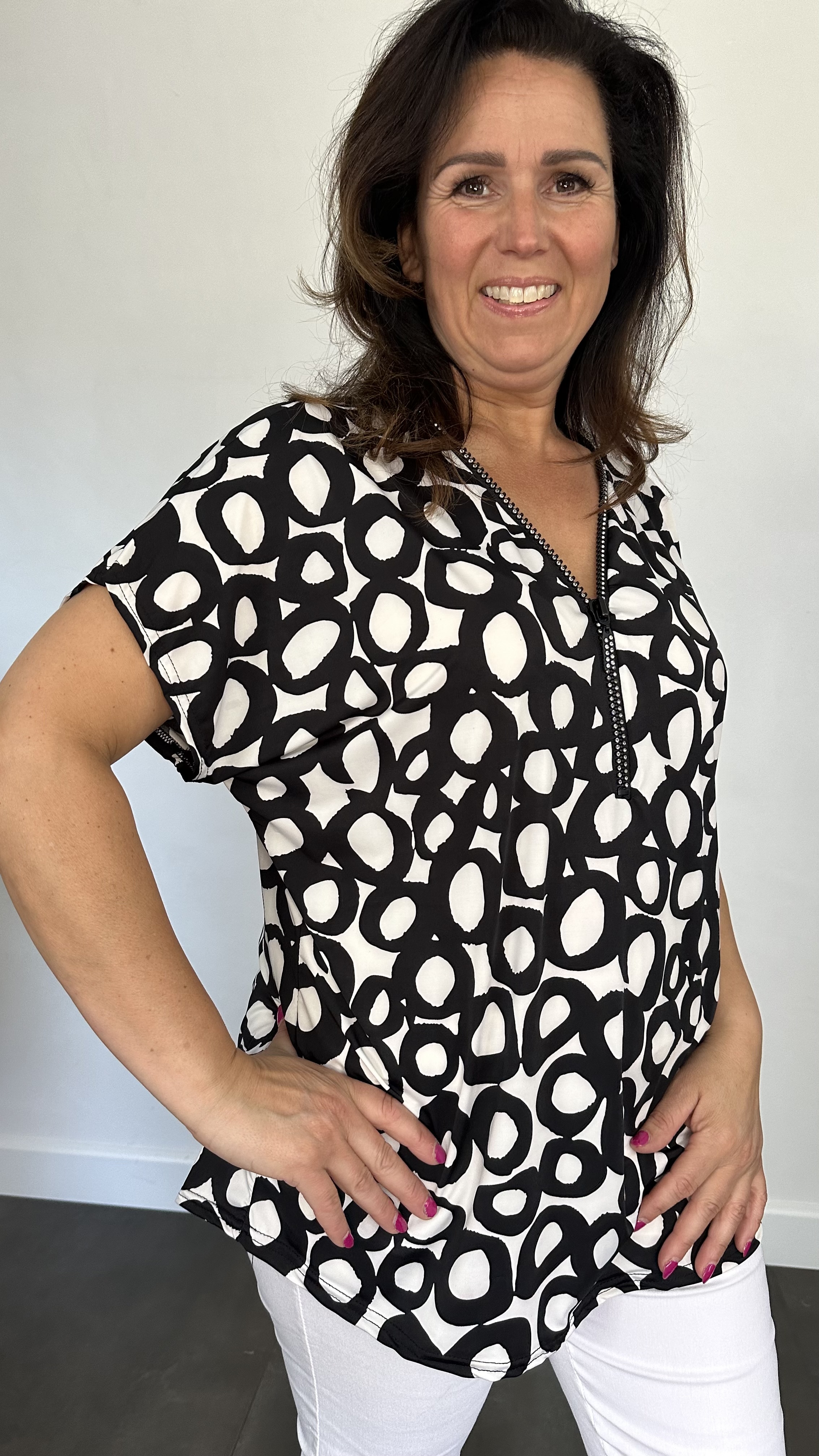 Shirt Zipp cirkels zwart