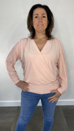 Overslag shirt met brede elastische boord roze