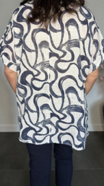 Linnenlook shirt Waves wit/ marine