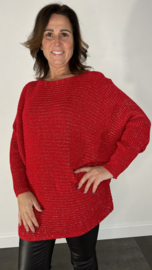 Grof gebreide trui met zilver bling rood