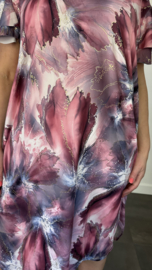 Stretch jurk Gold marble roze