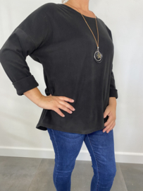 Velvet sweater Coco met ketting zwart