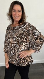 Soft shirt cheeta met ruche en elastiek camel