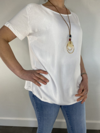 T-shirt satijn met ketting korte mouw wit