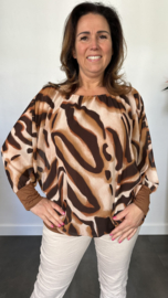 Blouse met boord lange mouw +Size Extra Lava cognac