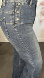 Red Berry WIDE leg stretch jeans met glitter knopen