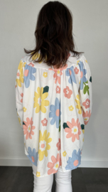 Blouse Lizzy met pofmouw bloemen ecru