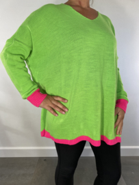 Oversized gebreide trui met gekleurde boord neon groen SALE