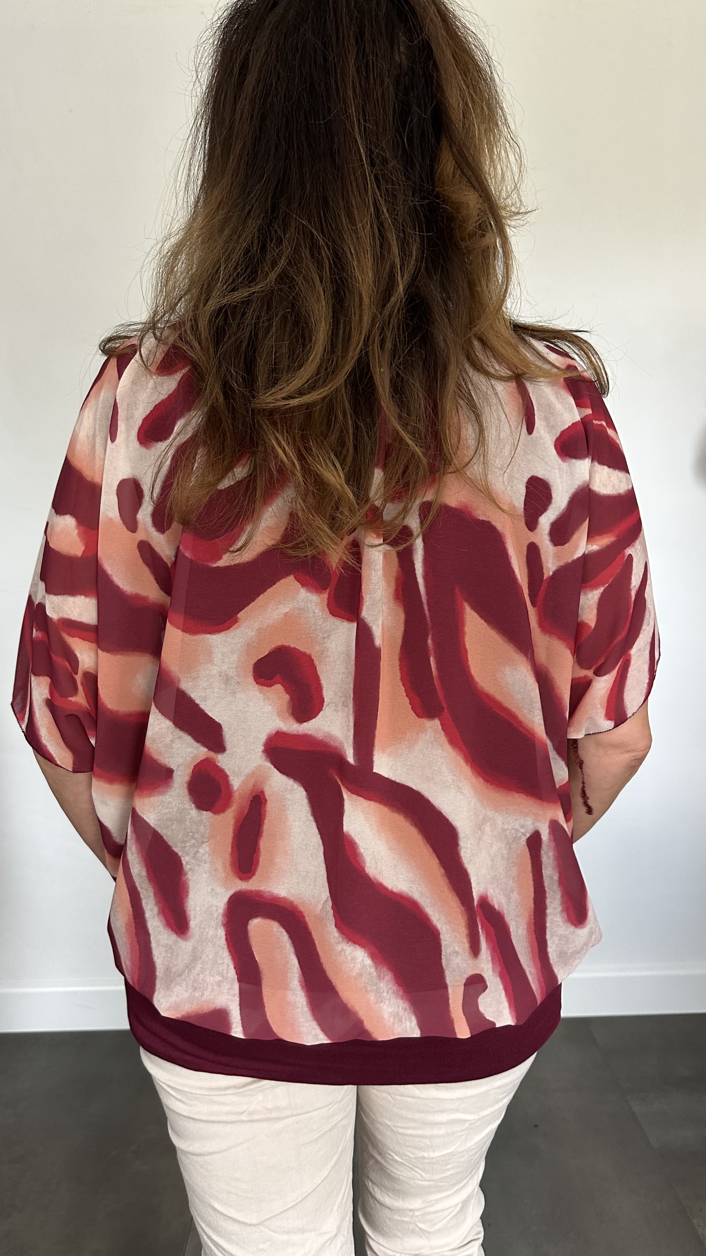 Blouse met boord lava wijnrood