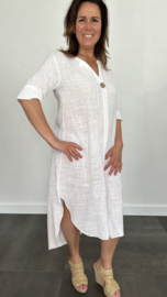 Linnenlook jurk met knoop wit