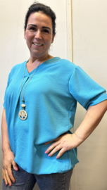 Top Maya korte mouw +SIZE turquoise blauw
