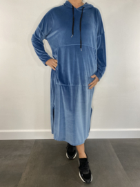 Velvet jurk met capuchon jeans blauw