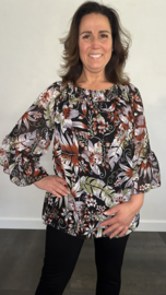 Blouse met gesmokte band fairy flower zwart SALE