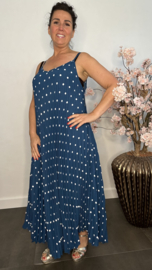 Plisse jurk Polka Dot met spaghettibandjes Petrol