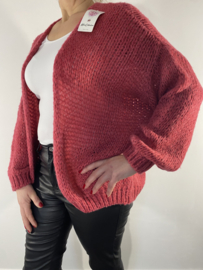 Kort grof gebreid vest cerise