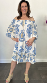 Jurk Bianca lily/flower kobalt +SIZE