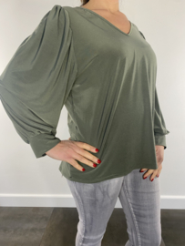 Shirt met v-hals en pofmouw travel army