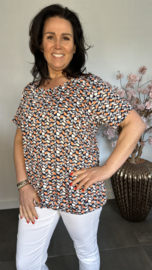 Ballon shirt met elastiek Small leaves peach