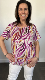 Ballon shirt met elastiek animal stripes fuchsia(+size)