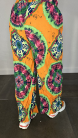 Plisse broek met wijde pijp tie dye oranje SALE