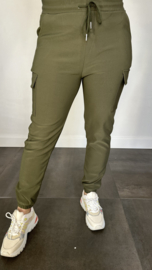 Cargo jogger in travel stof met elastiek army