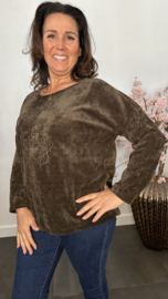 Baby rib sweater 2D reliëf print Bruin