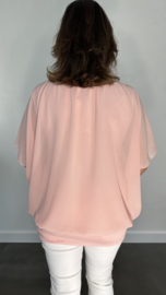 Blouse met boord korte mouw +SIZE roze