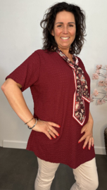 Crinkle shirt met sjaaltje Bordeaux