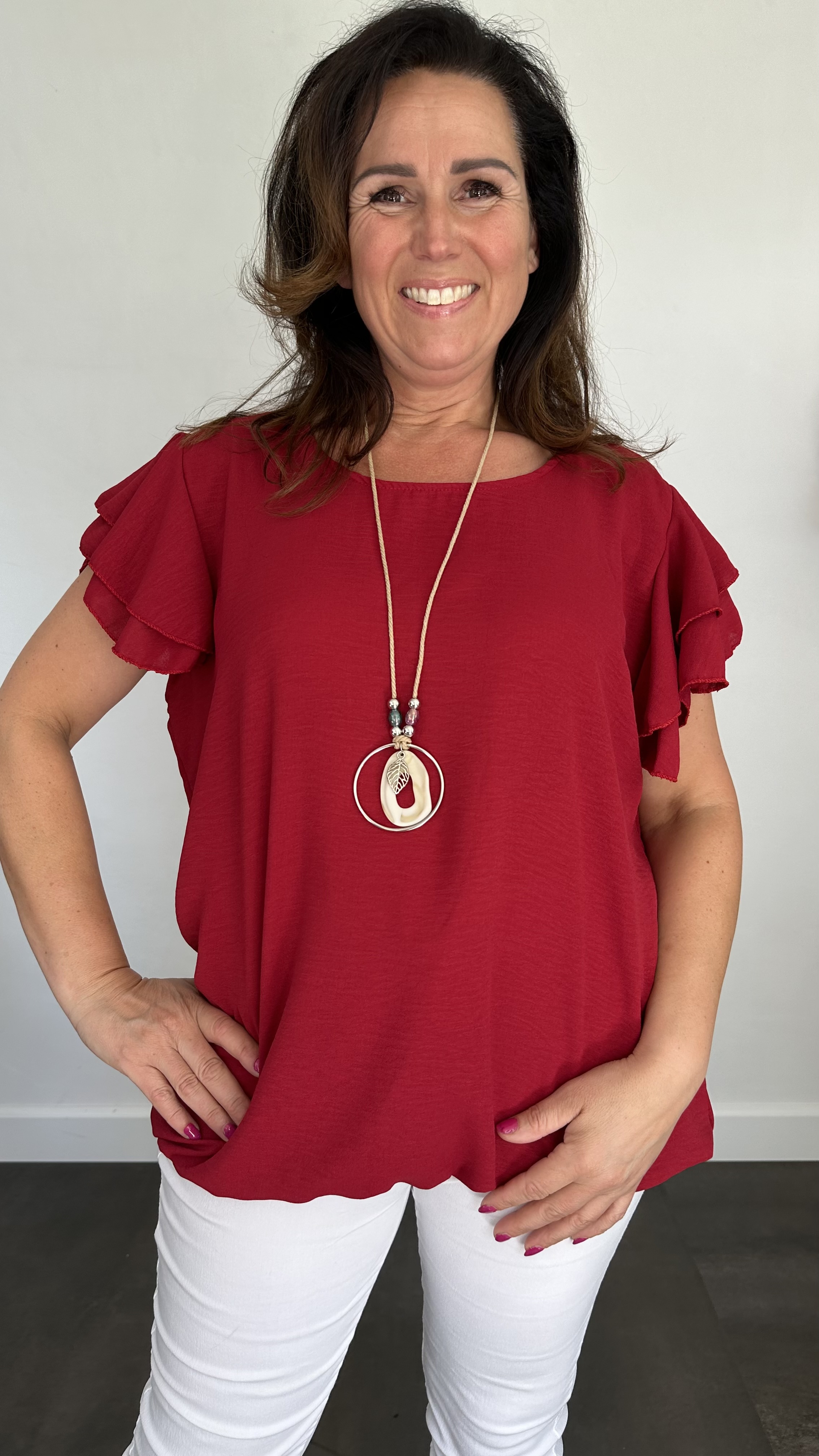 Shirt Celine met ketting +SIZE bordeaux rood