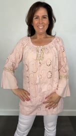 Broderie blouse met flared mouw oud roze