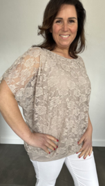 Blouse met boord KANT zand
